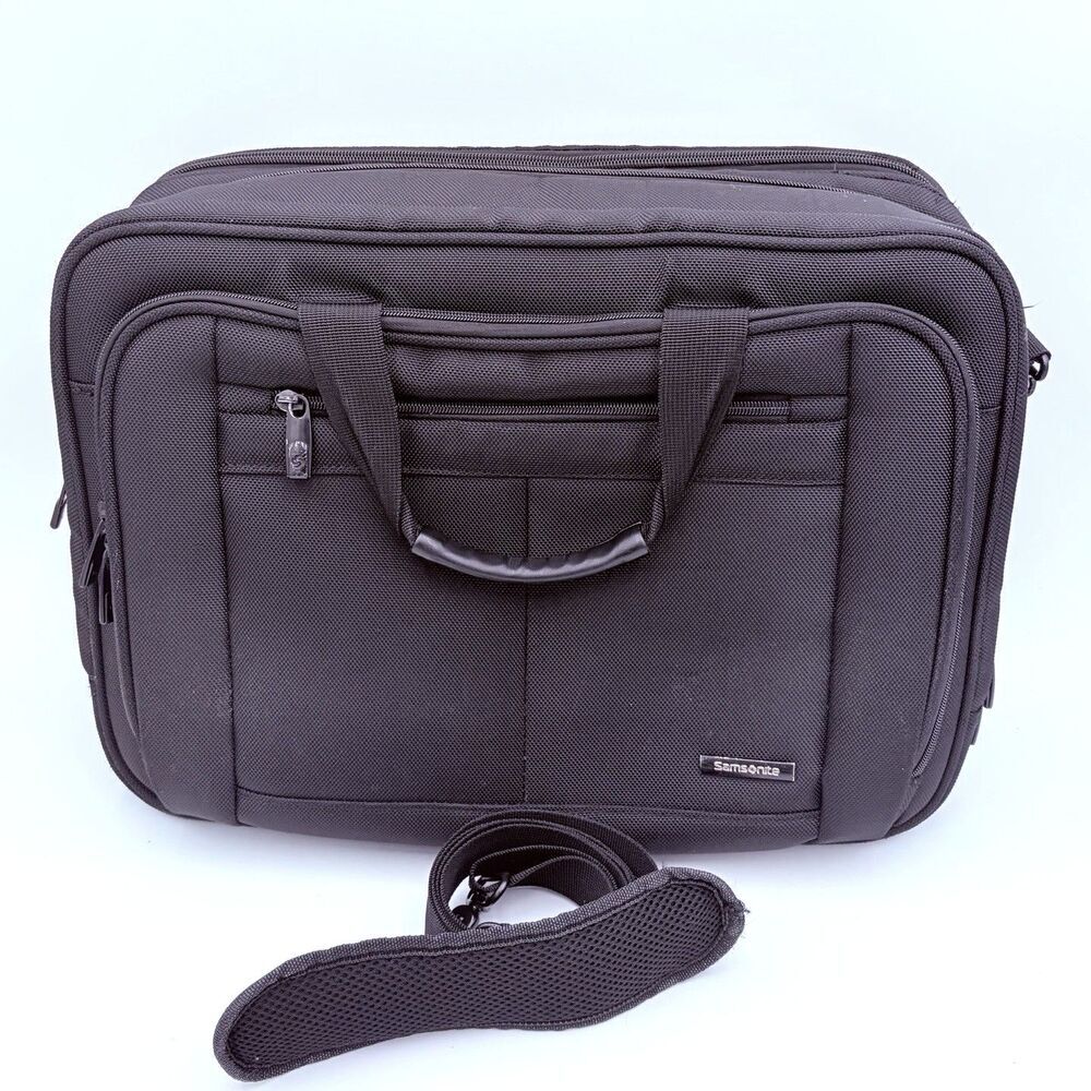 Samsonite Expandable Black Laptop Briefcase Bag Shoulder Strap Padded Softshell - Picture 1 of 9